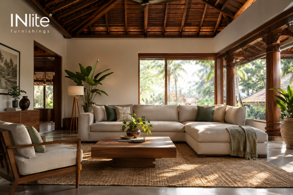 Tropical Heritage Living Room Design in Kozhikode